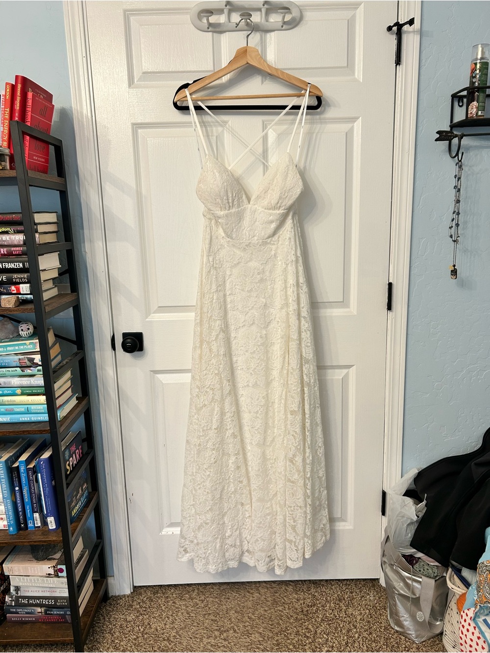 Lulu's Ivory Lace Maxi Dress with Crisscross Straps